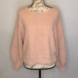 London Kaye fuzzy eyelash sweater blouson sleeves M